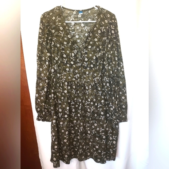 Old Navy Dresses & Skirts - Old Navy Peasant Dress XL Mini Green Floral Balloon Sleeve Boho Forest Fairy